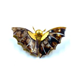 Vintage Carved Shell Butterfly Brooch