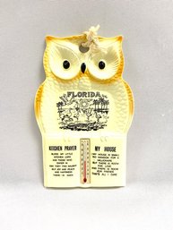 Vintage Florida Owl Thermometer Wall Hanging W/ Inspirational Prayers