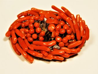 Victorian Antique Red Coral Brooch 2' Wide
