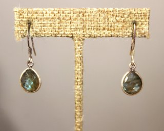 FINE PAIR STERLING SILVER LABRADORITE PIERCED DROP EARRINGS