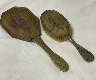 Antique Vanity Set Brush And Hand Mirror