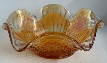 Marigold Orange Carnival Glass Ruffle Edge Bowl