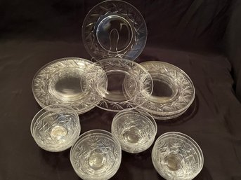 24PC Set Of Clear Cut Glass Luncheon Plates And Small Bowls