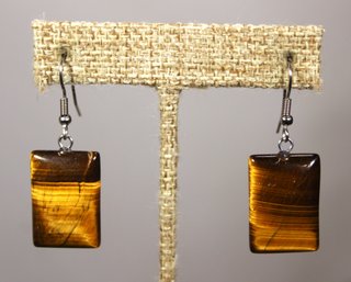 PAIR STERLING SILVER AND TIGER'S EYE STONE PIERCED EARRINGS