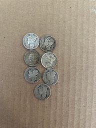 Beautiful Rare Lot Of 7 Mercury Dimes