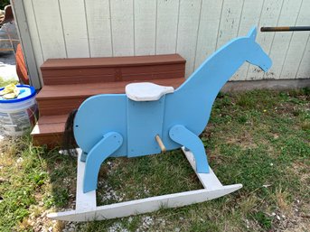 Adorable Blue & White Rocking Horse