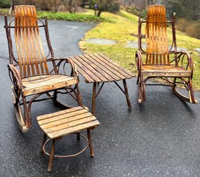 A Gorgeous Pair Of  Vintage Adirondack Rockers  And Table Set