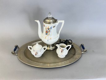 Royal Rochester Electric Coffee Pot And Matching Sugar, Creamer, And Tray