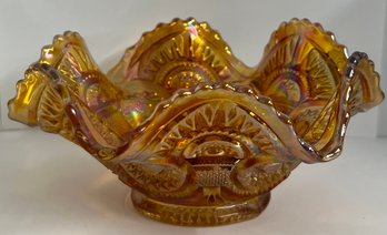 Marigold Carnival Glass Scalloped Edge Bowl