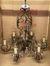 Large Iron And Crystal French Chandelier