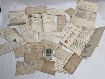 Collection Of 19th Century Documents- Indenture, Deeds, Ledgers And Letters