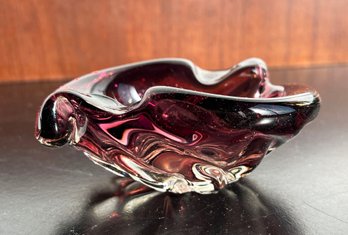 Vintage Mid Century Modern Amethyst Purple Glass Quilted Bowl / Catchall #2