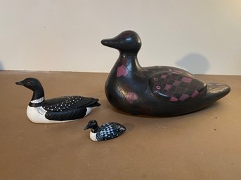 Duck Collection Large Ceramic Oaxacan 9x15x9 Two Smaller One Signed