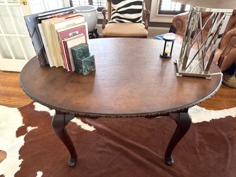 Ralph Lauren Petite Oval Leather Top Desk Table With Hobnail Border Detail