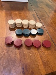 Vintage Lot 90 Bakelite Mixed Lot  Dark Red, Dark Green & Cream Poker Chips.