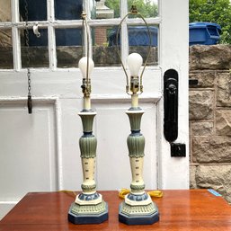 A Pair Of Resin Blue And Green Table Lamps