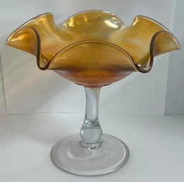 Carnival Glass Pedestal Ruffled Edge Candy Dish