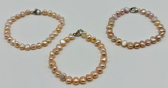 3 New Fresh Water Pearl Bracelets By Honora, 8 Inches, With Sterling Clasps