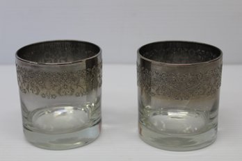 Pair Of Vintage Mid Century Queens Vitreon Lusterware Silver Fade Rock Glasses