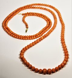 40' Long Victorian Graduated Coral Beaded Necklace (clasp In Need Of Repair)