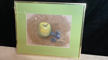 Original Signed Vintage Pastel Painting Of Apples And Grapes