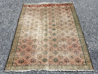 A Vintage Hand Knotted And Dyed Indo Persian Wool Rug
