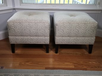 Fantastic Pair Of ETHAN ALLEN Ottomans / Benches With Lightly Printed Leopard Print Fabric - NICE PAIR !