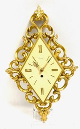 Vintage Syrocco Goldtone Diamond Scroll Wall Clock