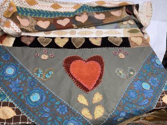 Fantastic Early Patchwork Folk Art Coverlet Quilt- Heart And Leaf Design- 54' By 58'