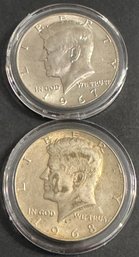 2 Forty Percent Silver Kennedy Half Dollars 1967, 1968-D