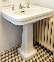 A Beautiful Vintage Porcelain Pedestal Sink With Waterworks Fittings