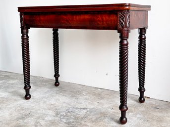 An Antique Turned Mahogany Flip Top Console / Game Table