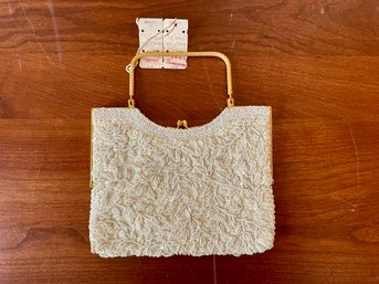 Beautiful Vintage White Beaded Evening Bag With Original Tags