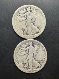 2 Walking Liberty Silver Half Dollars 1917, 1918