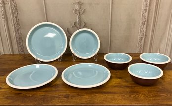 Dansk Handpaints Coconut Grove Blue Brown Ceramic Dinnerware - Discontinued (7PC)