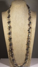 Genuine Pearl And Crystal Beaded Necklace 26' Long