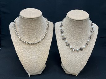 Stunning Necklace Pair - Sterling Rope Marked 925 Italy And Bettina Duncan Pearl With Silver Chunks - 16'