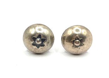 Vintage Sterling Silver Dome Shaped Flower Stud Earrings