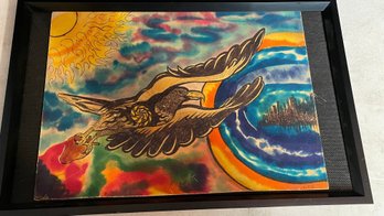 Original Signed Retro Painting Of An Eagle In Flight - Study For 70's Record Album Cover Art