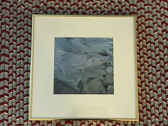 Original Photograph Rocks In Winter  In Golden Metal Frame -  By Ira Gavrin, NH Based Artist