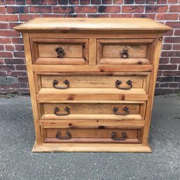 (1 OF 2) Very Nice Rustic Pine Chest - Two Over Three Drawers -  Hand Made Wrought Iron Hardware - SOLID PINE