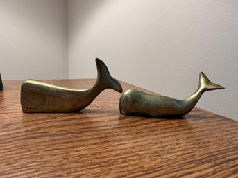 Group Of 2 Brass Whale Paper Weights