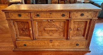 Vintage Solid Wood Carved Sideboard Buffet Cabinet