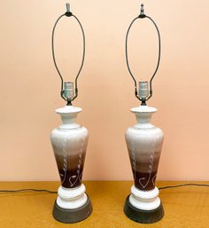 A Pair Of Painted Glass Mid Century Lamps