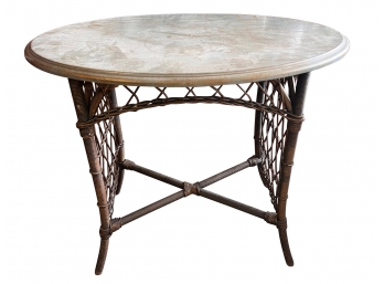 Oval Wicker End Table With Wood Top