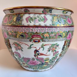 Extra Large Vintage Chinese Glazed Ceramic Planter With Gold Trim