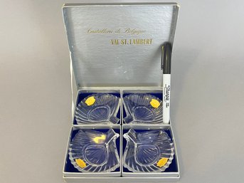 Val St Lambert Shell Crystal Ash Tray Set In Box