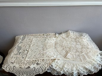 Collection Of Fine Lace Doilies & Small Tablecloths