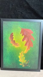 Original, Signed And Dated 1978 Oil Painting Of Leaves Falling