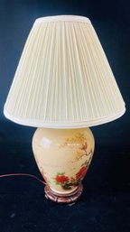 Vintage Oriental Flower Pattern Ginger Jar Porcelain Table Lamp With Wood Base